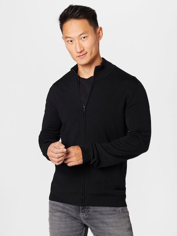 HUGO Red Knit Cardigan 'San Matteo' in Black: front