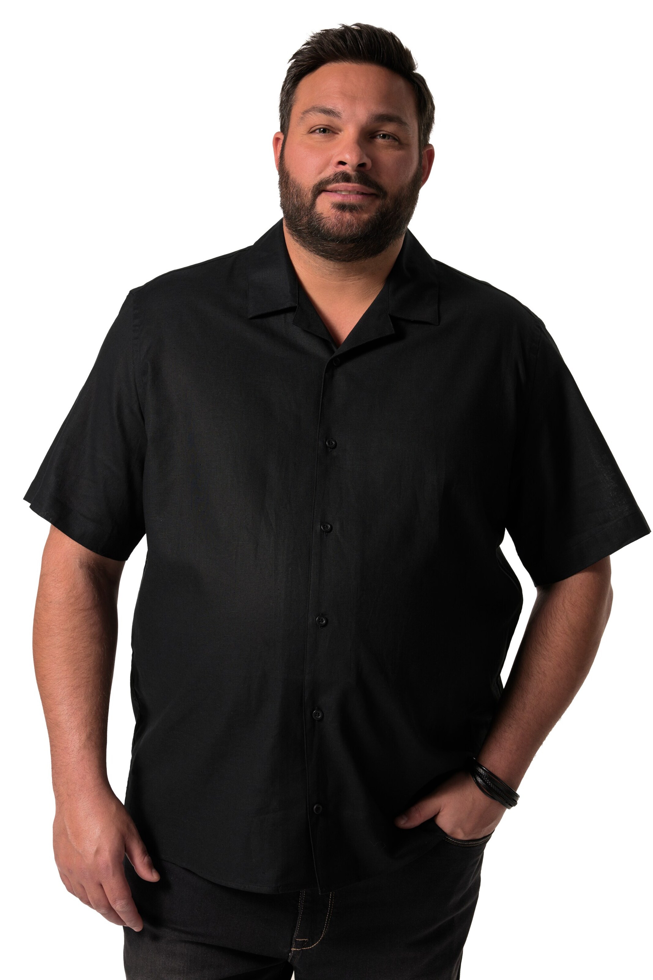 Men Plus Regular Fit Hemd in Schwarz: Vorderseite