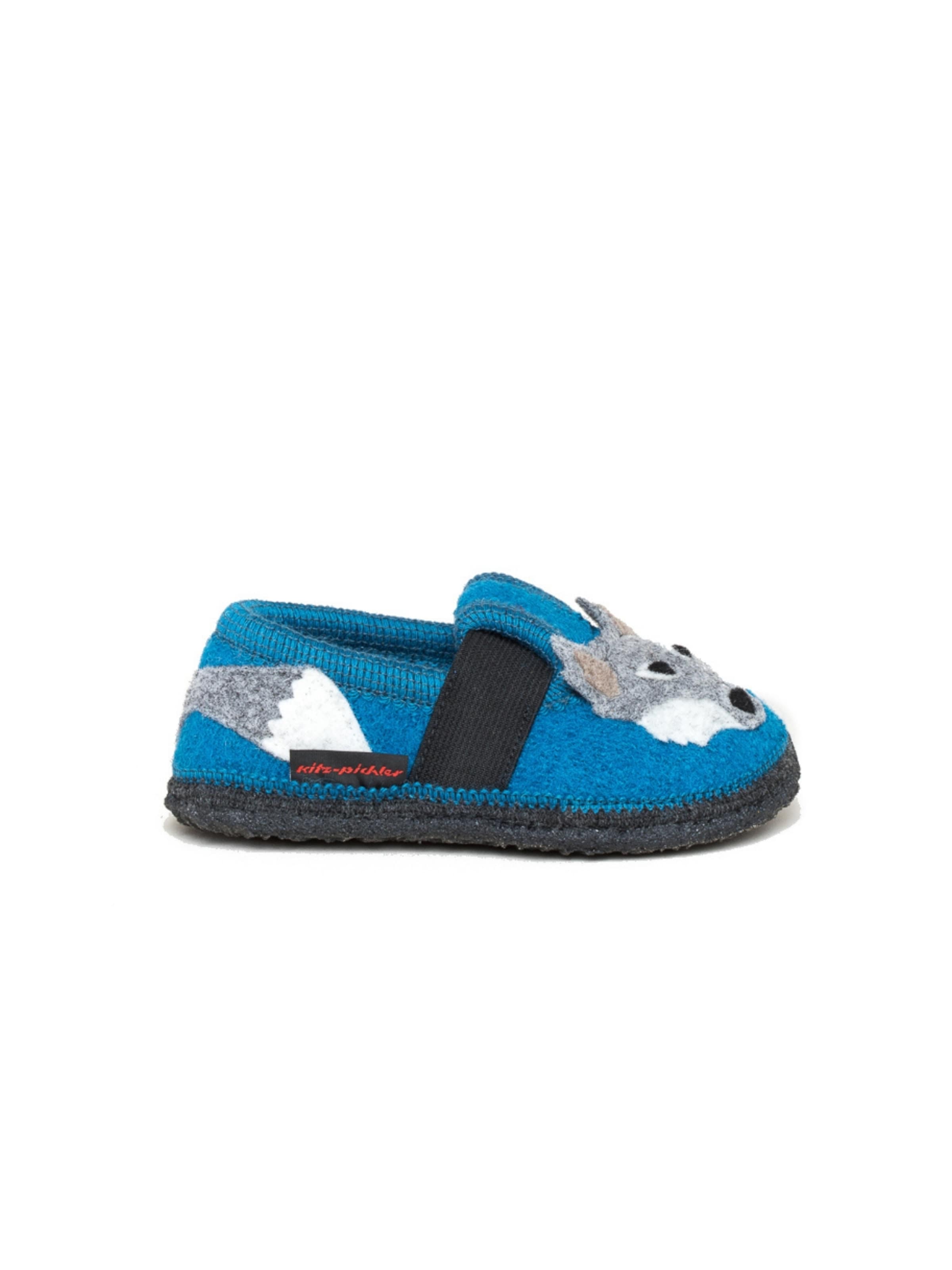 kitz-pichler Slippers 'Walkpantoffel Bobby Appl. Wolf' in Blue