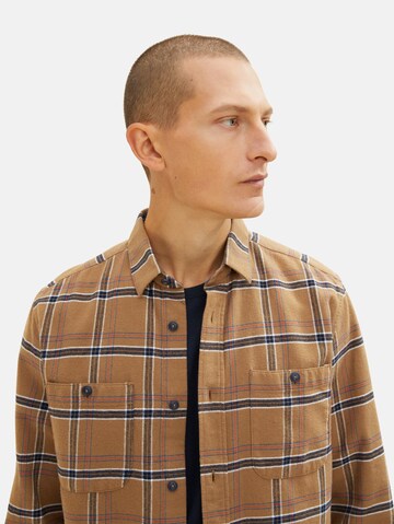 TOM TAILOR Comfort fit Button Up Shirt in Brown