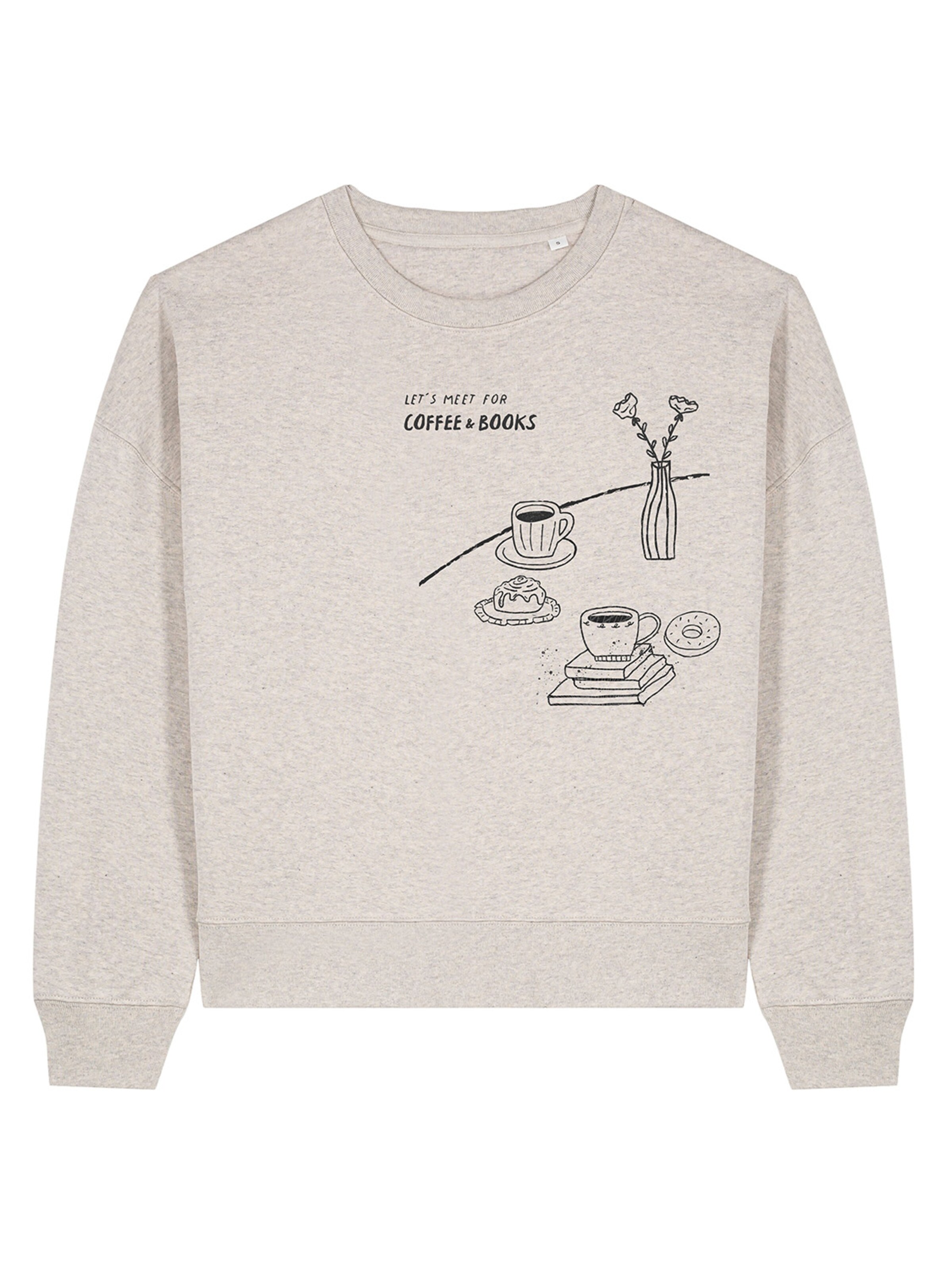 Kultgut Sweater 'Coffee & Books' in Beige: front