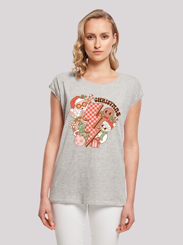 T-shirt 'Groovy Christmas Flash Cozy Vibes' F4NT4STIC en gris : devant