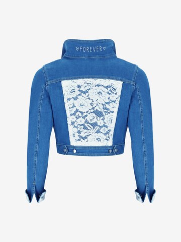 ANNIS WIESBADEN EST. 2021 Between-Season Jacket 'Premium Brautjacke (made in Europe) Jeansjacke mit Spitzenrücken und Bestickung' in Blue: front