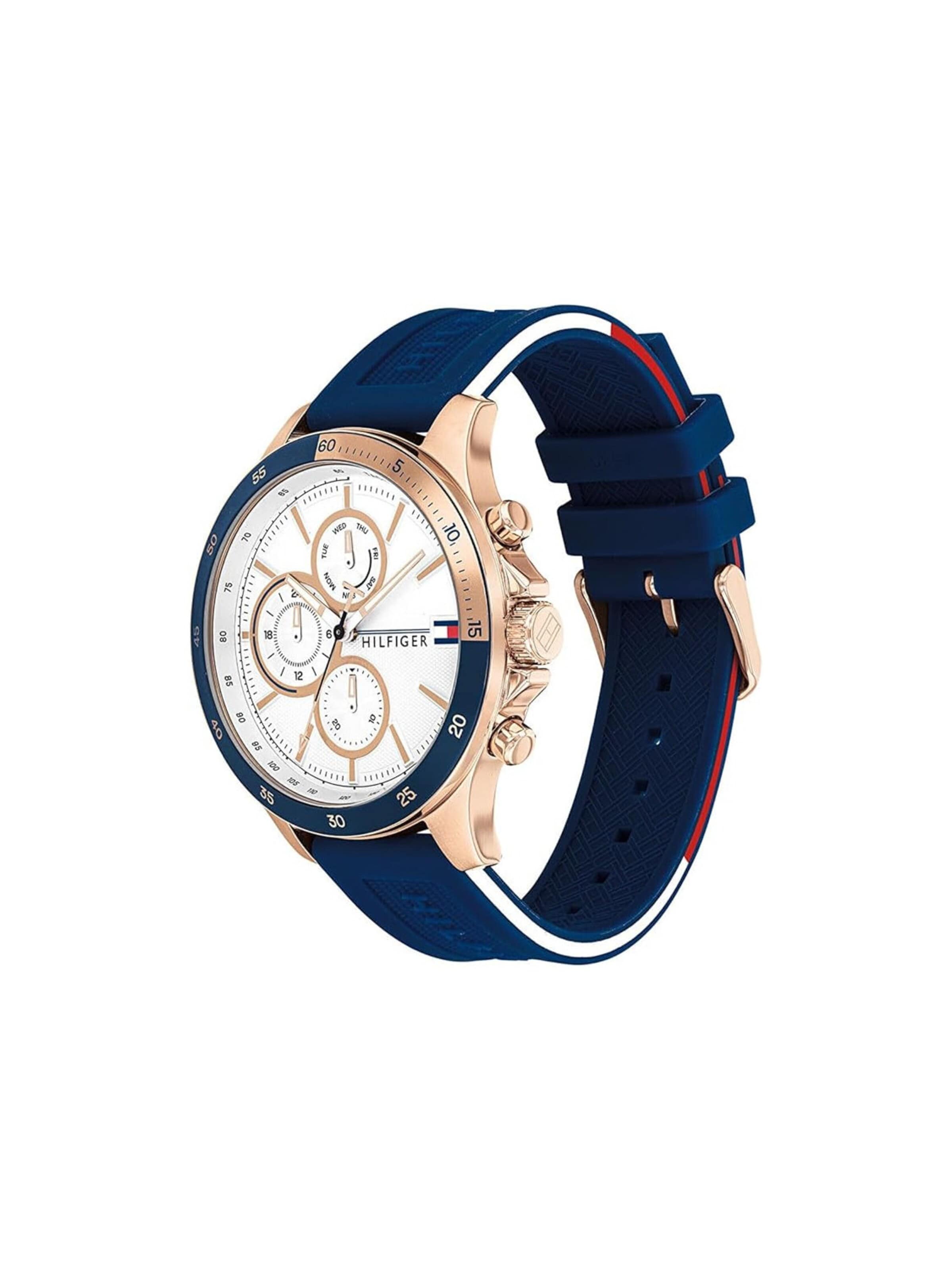 TOMMY HILFIGER - Reloj analógico 'Montre Homme Tommy Hilfiger Bank 1791778 Multifonction à Quartz, Bleu/Blanc' en azul