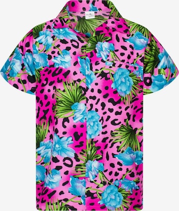 King Kameha Shirt 'Leopard Flowers' in Pink: Vorderseite