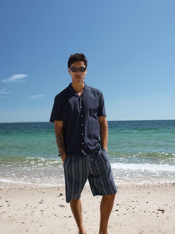 BLEND Loosefit Chino ' BHMaddox Linen Mix Striped ' in Blauw