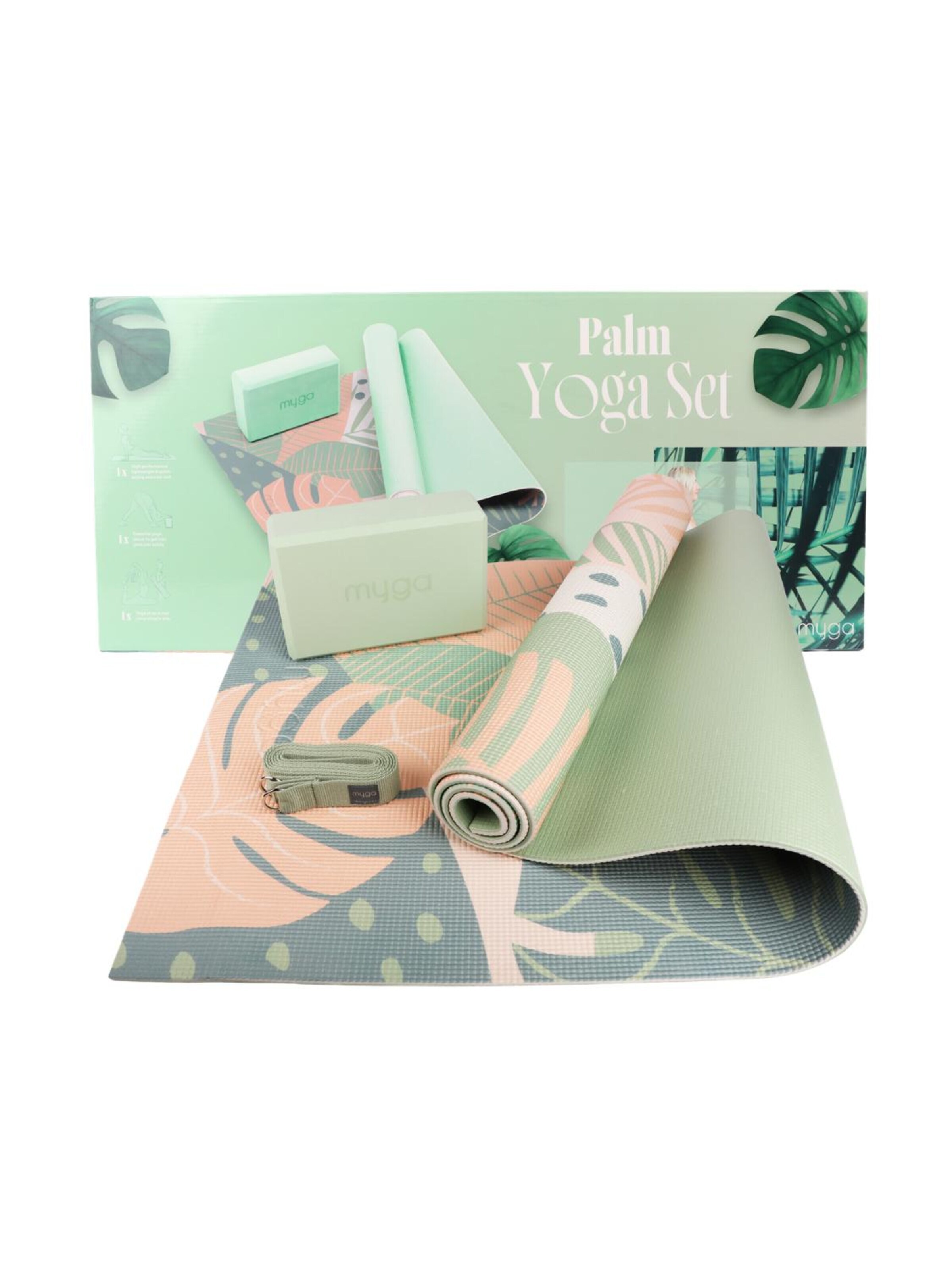 myga Mat 'Yoga-Einsteiger-Set - Palmen Design' in Green