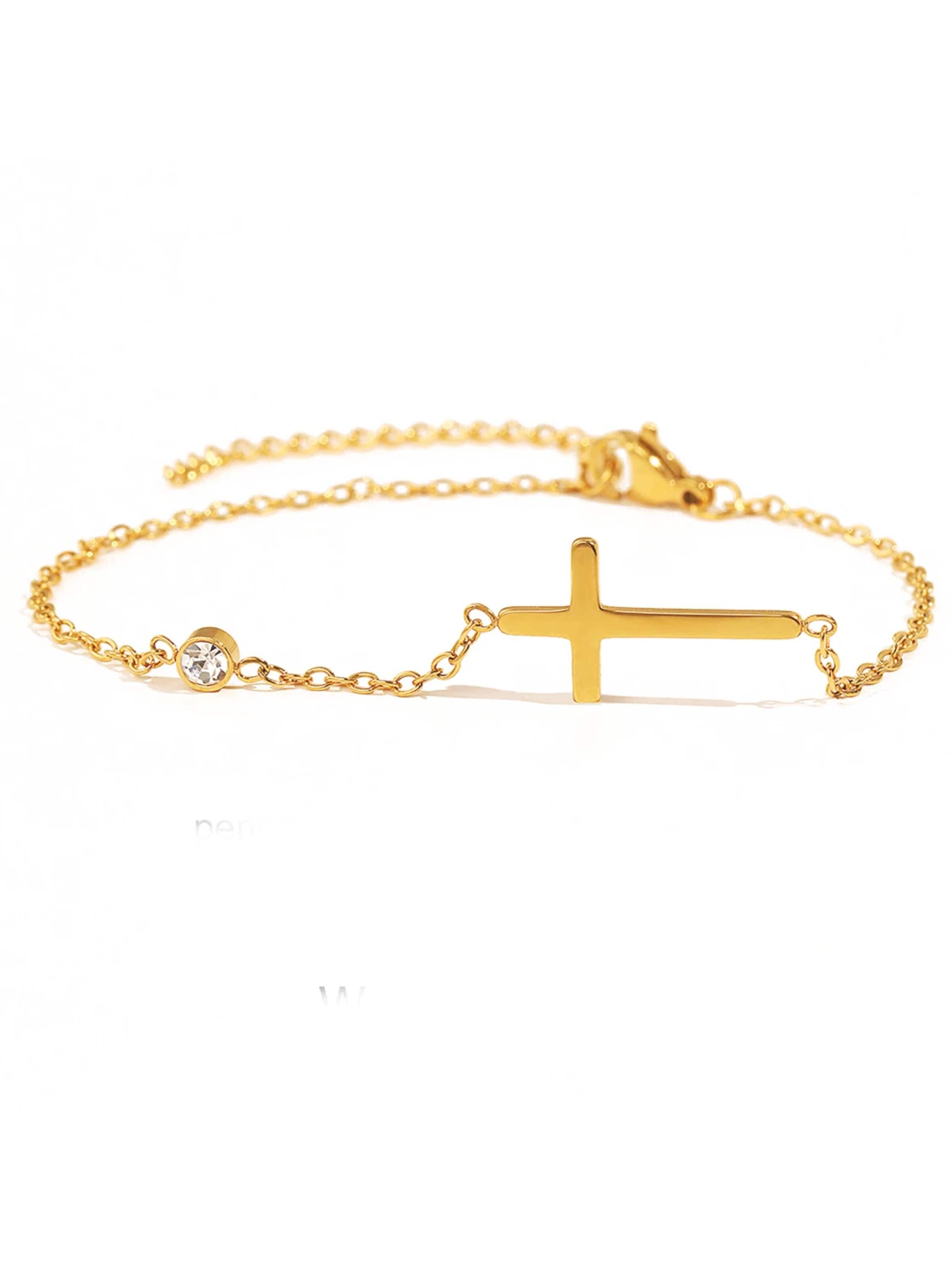 Braccialetto 'Kreuz Armband Damen | Edelstahl vergoldet' di Alster Herz in oro: frontale