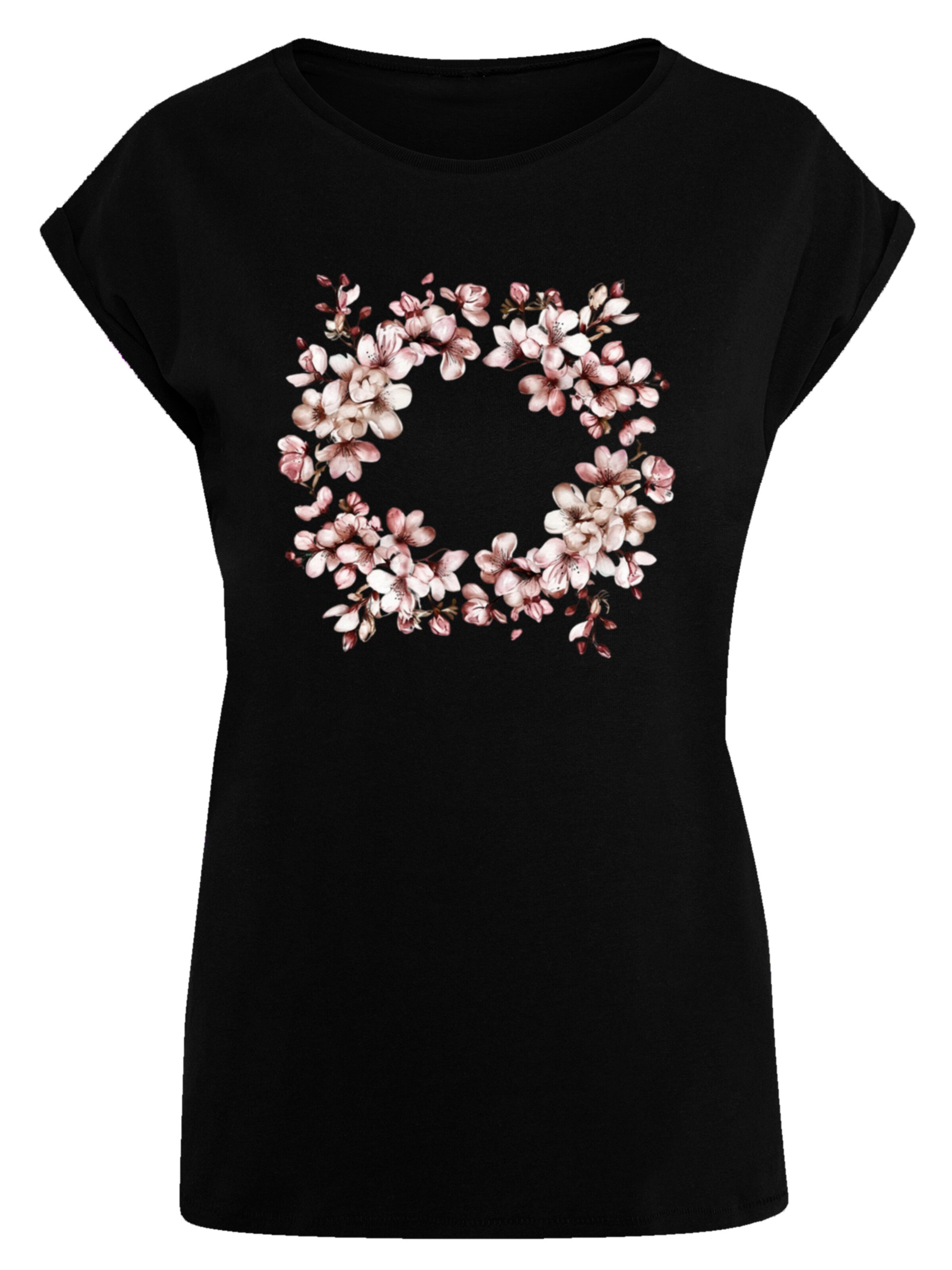 F4NT4STIC T-Shirt 'Rosa Frühlings Blumenkranz Dekor' in Schwarz: Vorderseite