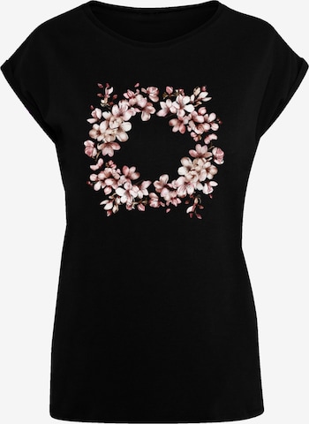 F4NT4STIC T-Shirt 'Rosa Frühlings Blumenkranz Dekor' in Schwarz: Vorderseite