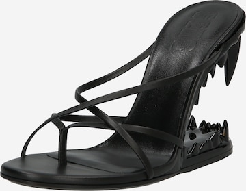 GCDS T-bar sandals in Black: front