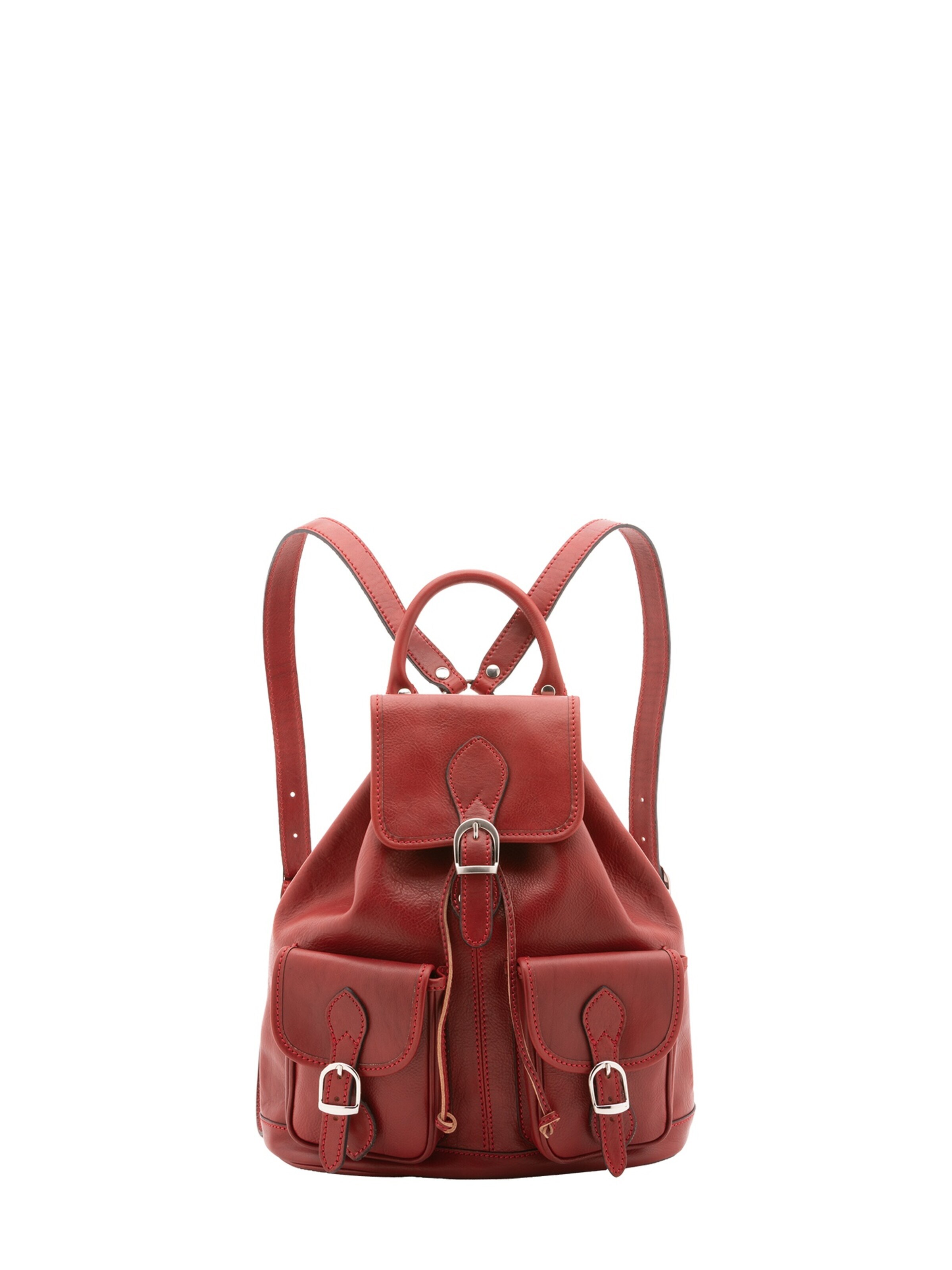 Zaino 'Zaino in vera pelle con bottone magnetico e coulisse - Made in Italy' di Alessia Firenze in rosso: frontale