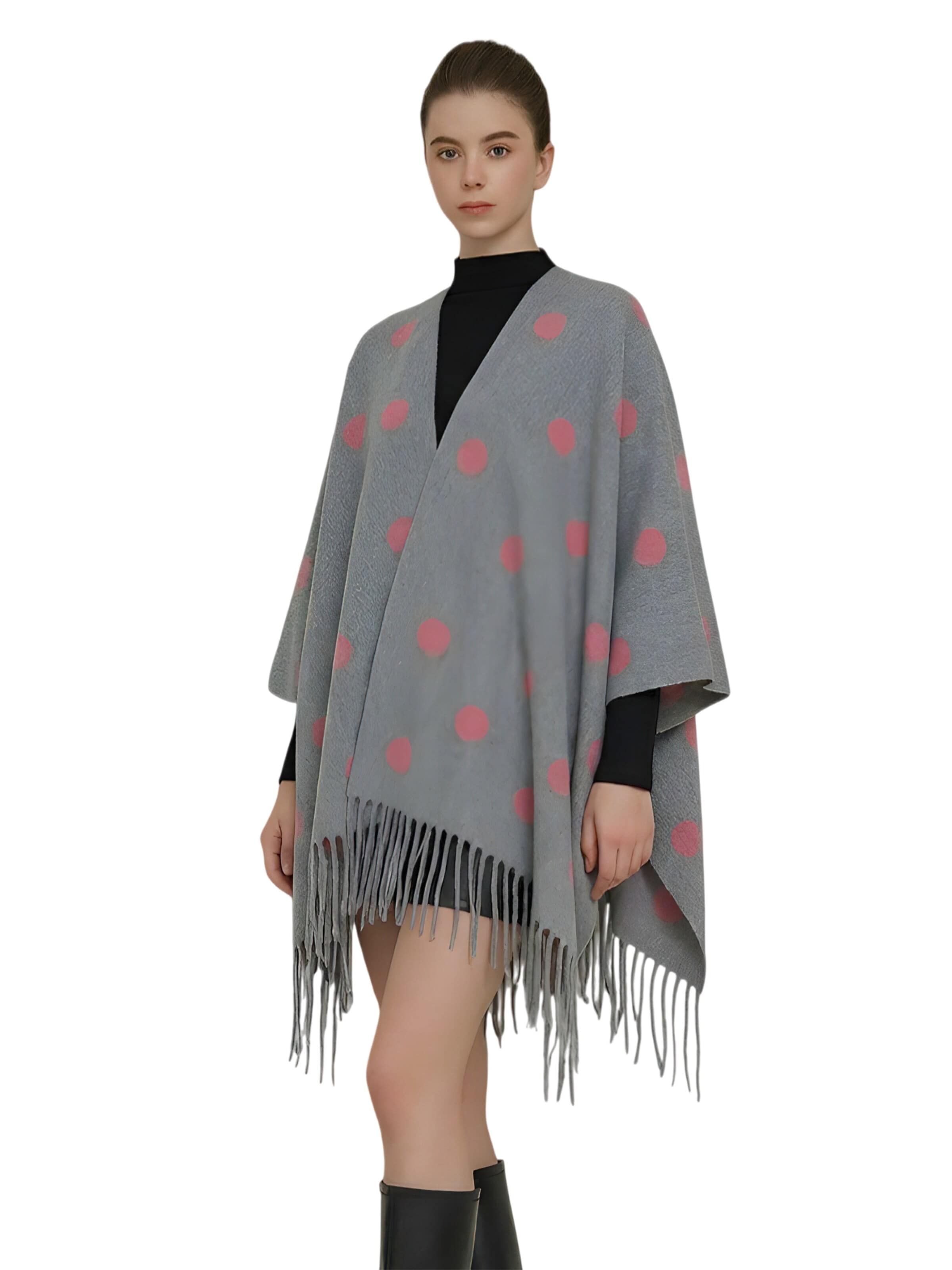 Magicshe Oversized Wrap 'Poncho Schal mit Punkte Muster' in Pink