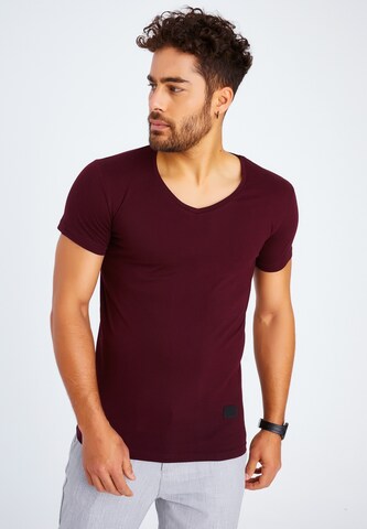Leif Nelson T-Shirt V-Ausschnitt in Rot