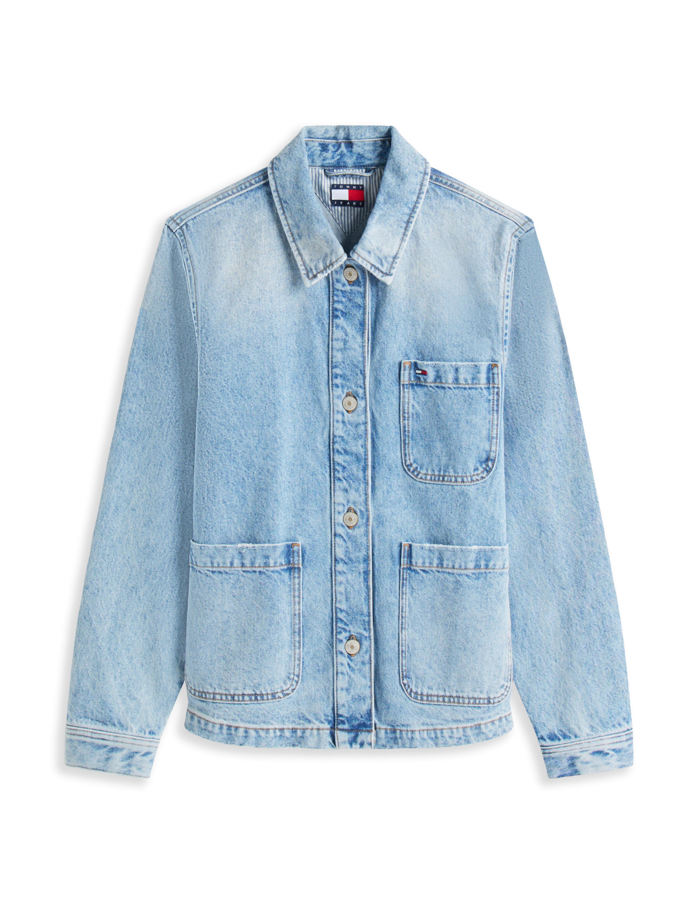 Tommy Jeans Přechodná bunda – modrá: přední strana