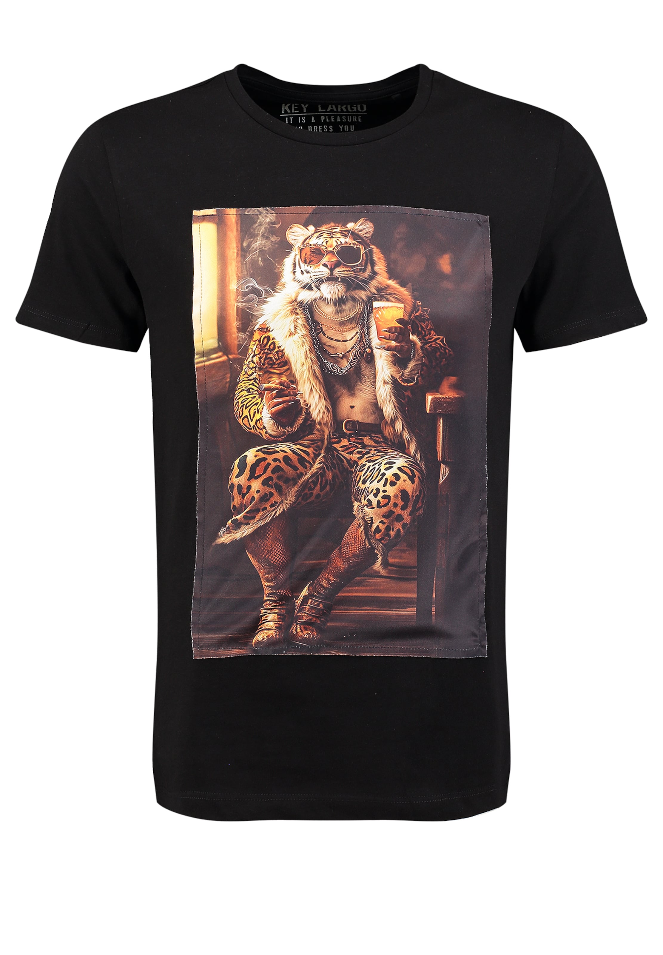 Tricou 'Pimp Tiger' de la Key Largo pe negru: față