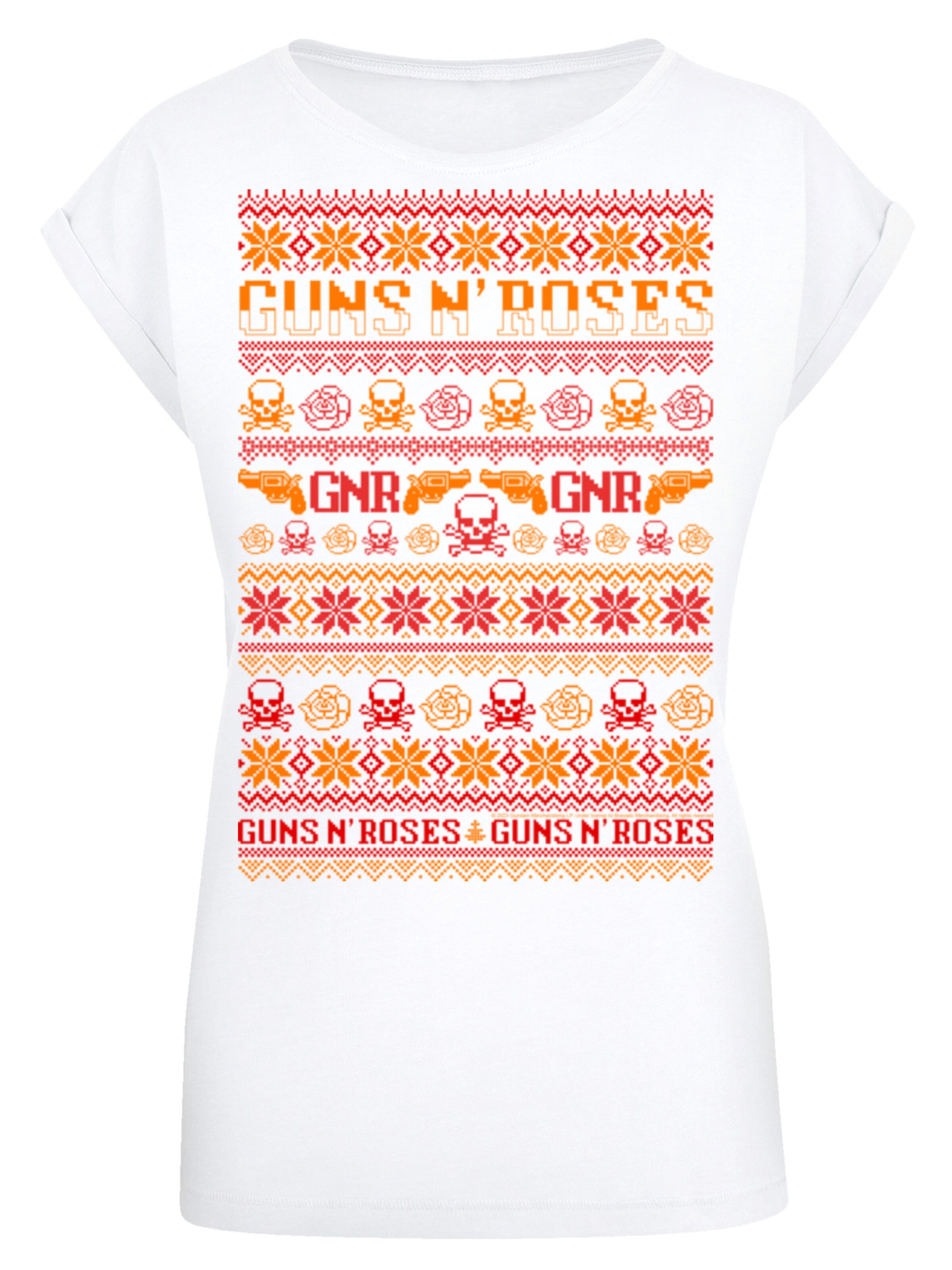 F4NT4STIC T-Shirt 'Guns And Roses Christmas' in Weiß: Vorderseite