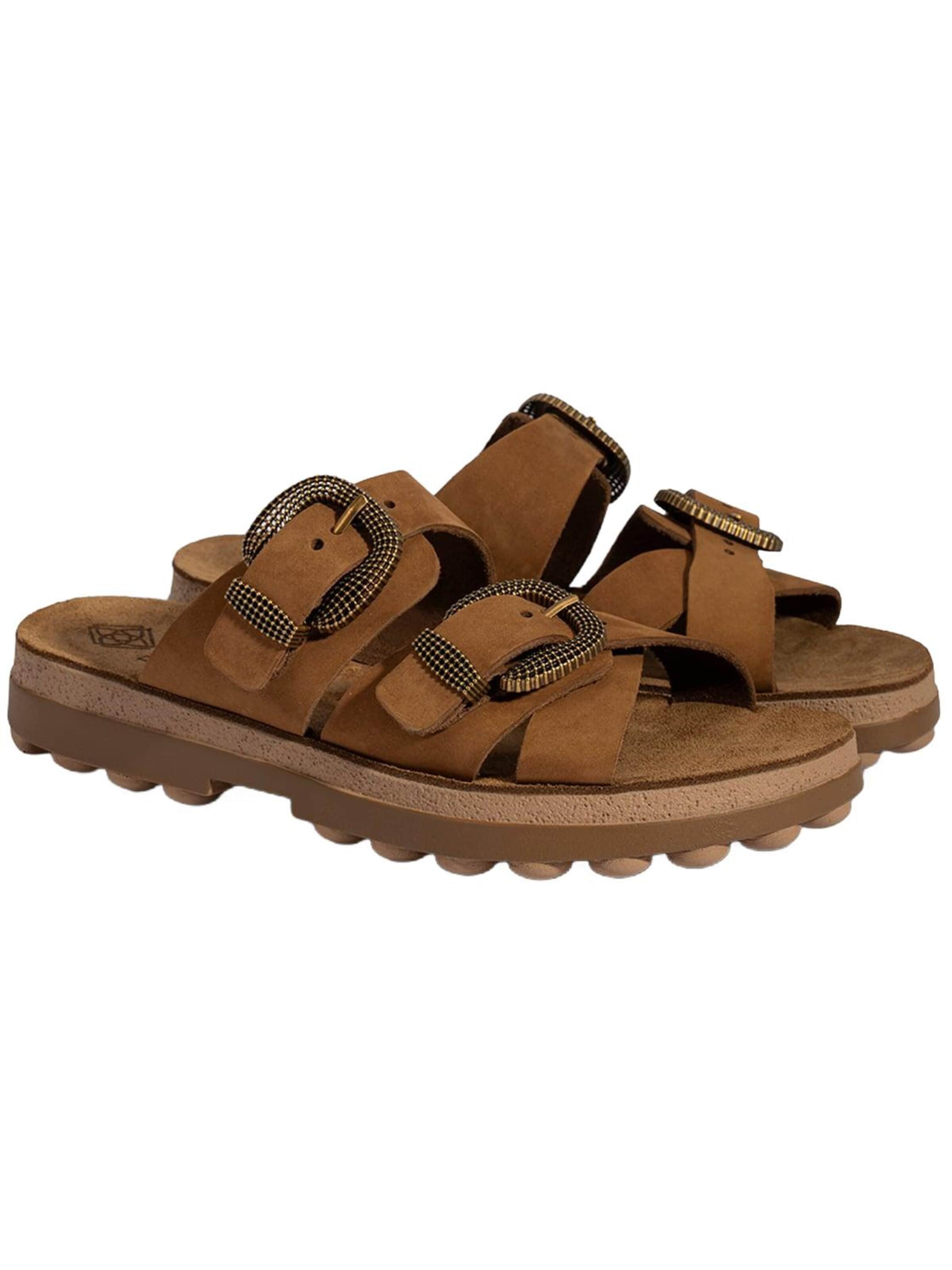 Desa Slipper 'DESA Damen-Keilsandalen aus Nubukleder mit Schnallendetail' in Brown