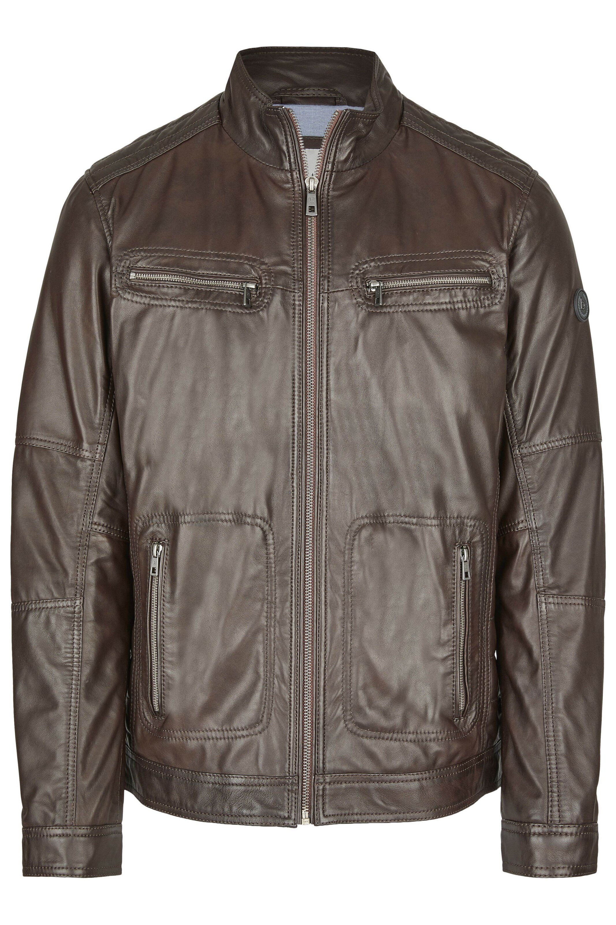Männer Jacken bugatti Lederjacke mit Ziernähten und Reißverschlusstaschen in Dunkelbraun - VR25250 Männer Jacken bugatti Lederjacke mit Ziernähten und Reißverschlusstaschen in Dunkelbraun - VR25250