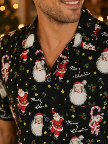 Coupe regular Chemise 'Christmas Dolphin Santa' King Kameha en noir