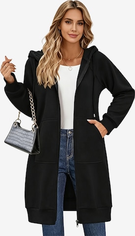 KoJooin Płaszcz zimowy 'Damen langer Kapuzenpullover mit Reißverschluss Oversize,casual, kuschelig gefüttert und gemütlich' w kolorze czarny: przód