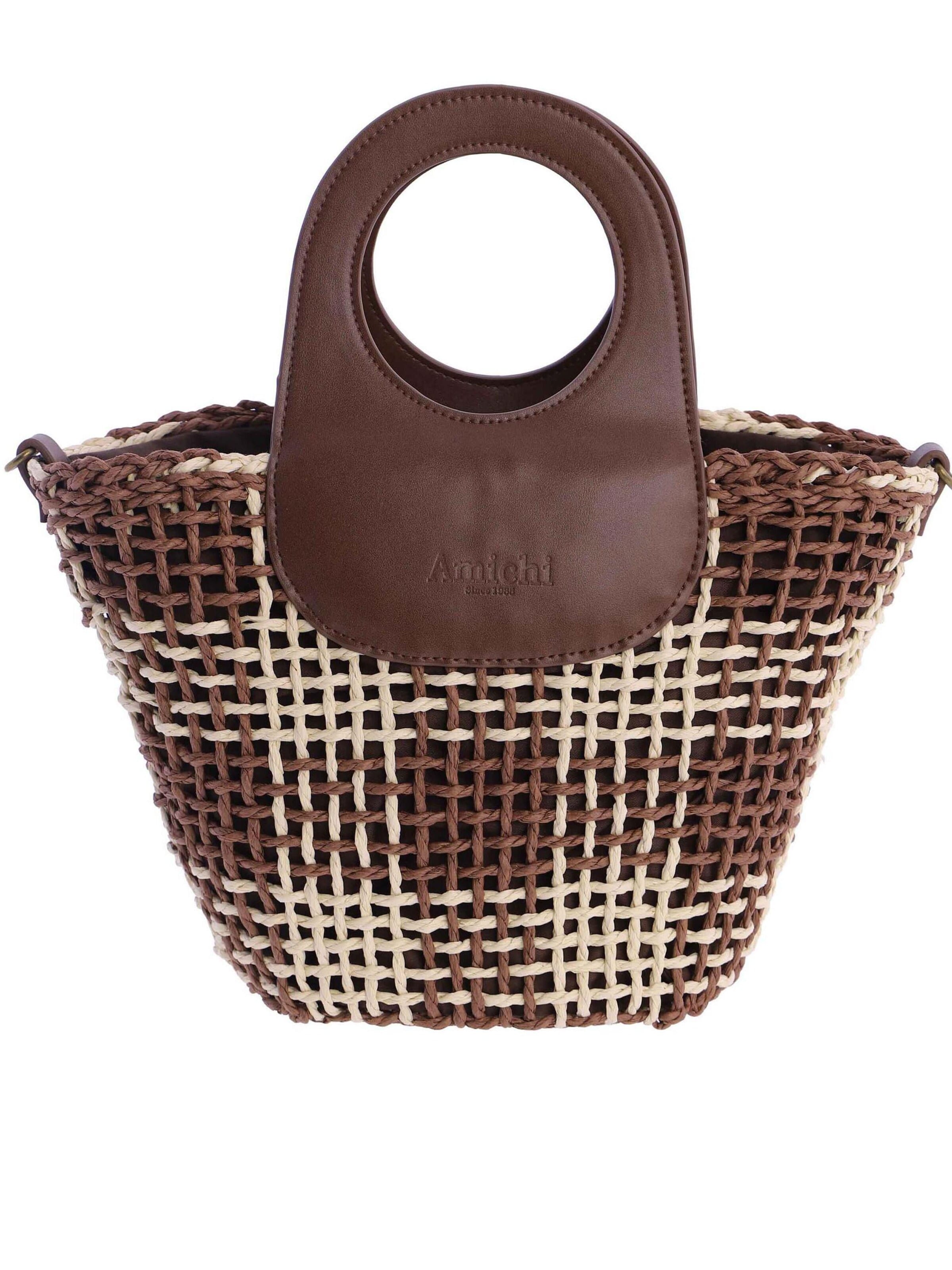 Amichi - Bolso de mano 'Bolso de mano para mujer Nacre de fibras naturales con cremallera' en marrón: frente