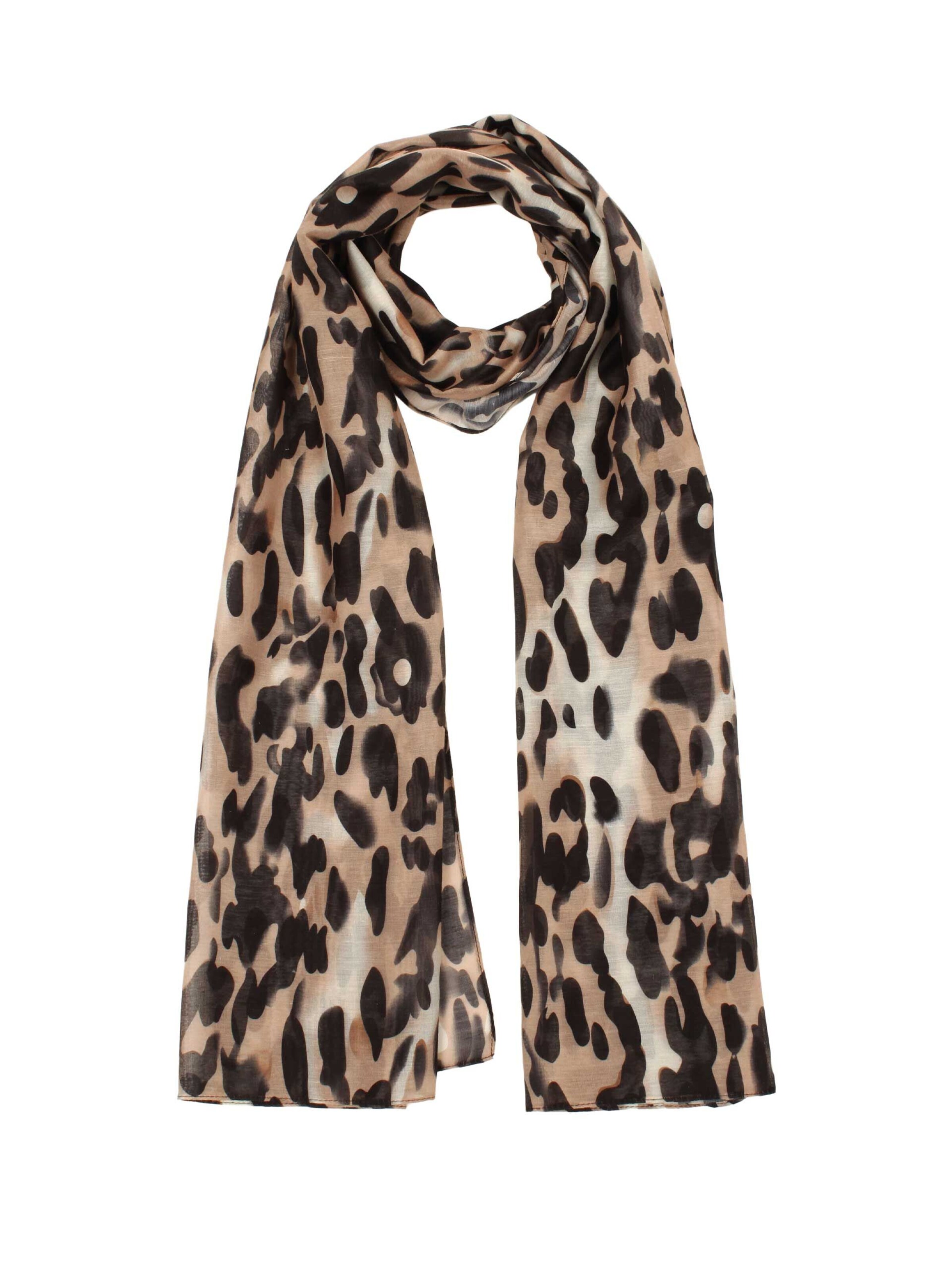 SAMAYA Luftig leichter, weicher Schal 'Price', mit lebendigem Animal-Print in Beige: Vorderseite