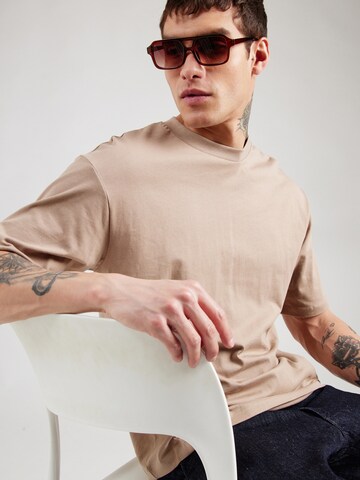 SELECTED HOMME T-Shirt 'SLHCOLMAN' in Beige