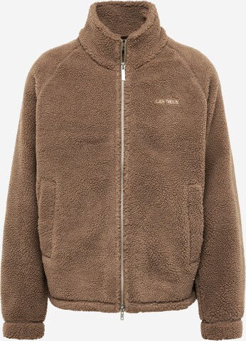 Les Deux Fleece jas 'Ren' in Bruin: voorkant