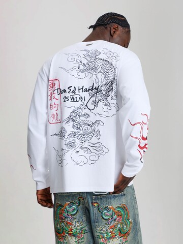 T-Shirt 'Flying Twin Dragon' Ed Hardy en blanc : devant