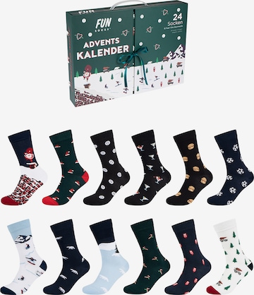 FUN Socks Sokken 'Adventskalender' in Blauw: voorkant