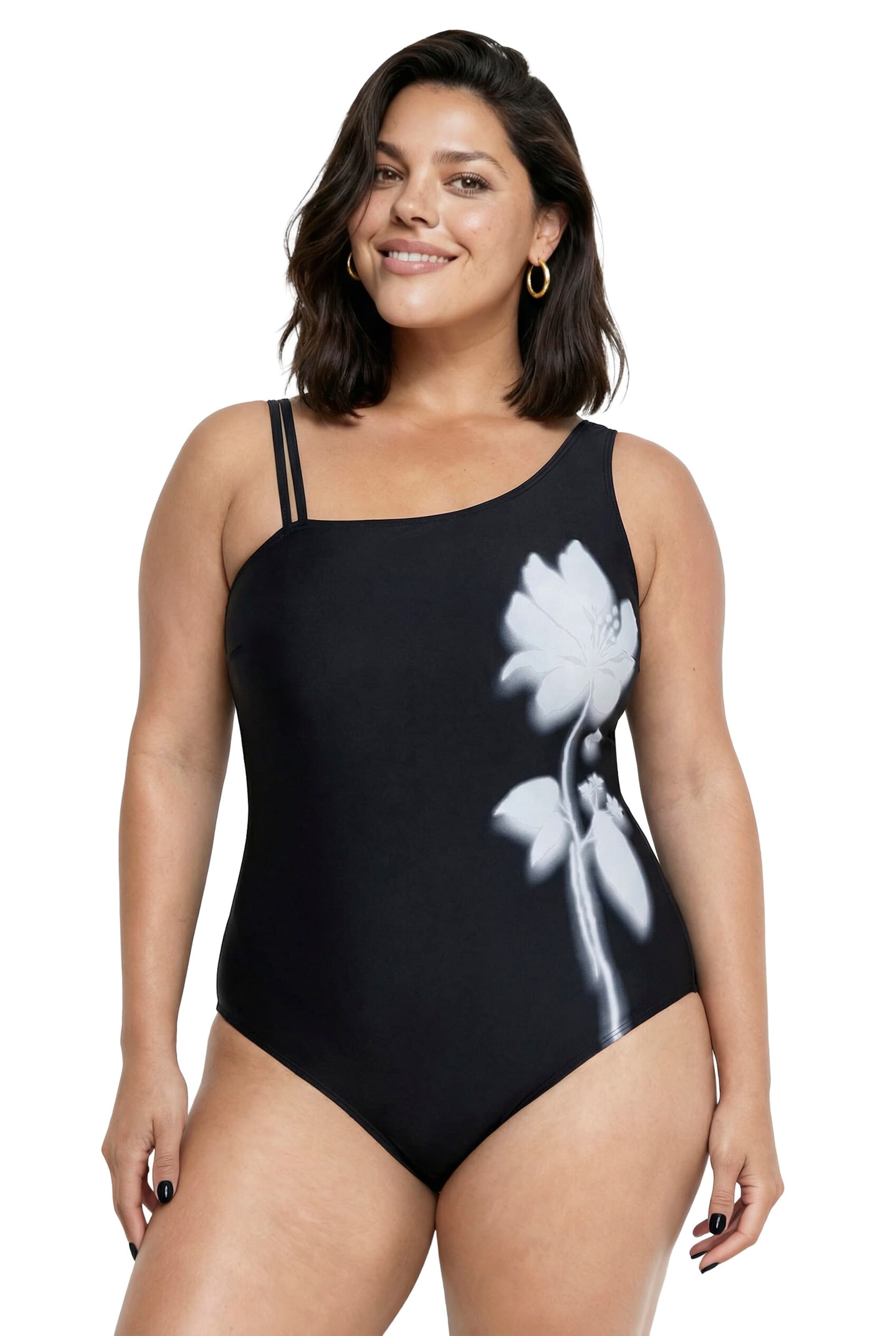 Ulla Popken Bralette Swimsuit in Black: front