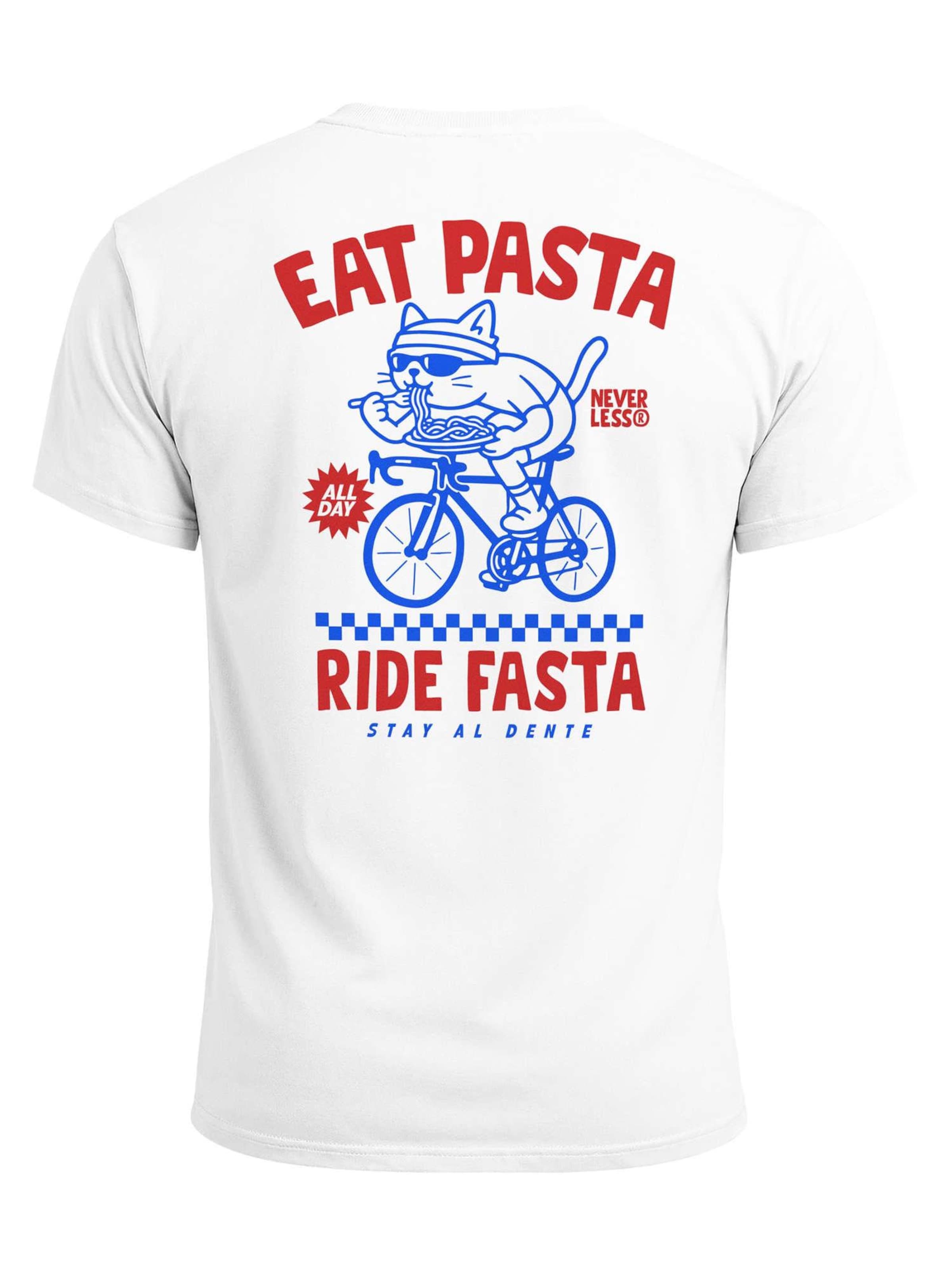 Neverless Shirt 'Eat Pasta Ride Fasta' in White: front