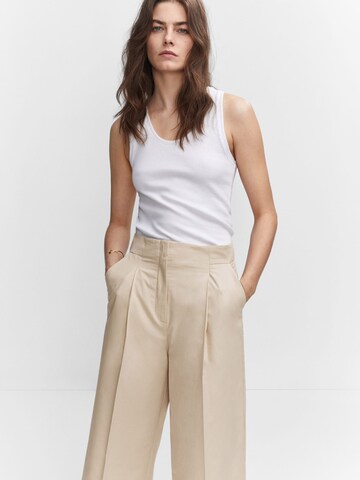 MANGO Wide leg Pressveckad byxa 'POPE' i beige