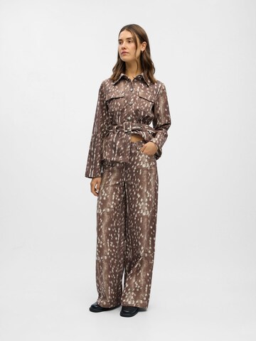 OBJECT Wide leg Trousers 'OBJBELMA' in Brown