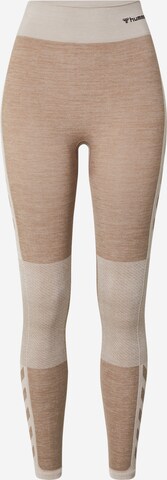 Hummel Skinny Sportbroek in Beige: voorkant