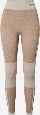 Hummel Skinny Workout Pants in Beige: front