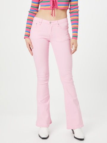 Edikted Flared Jeans in Pink: front