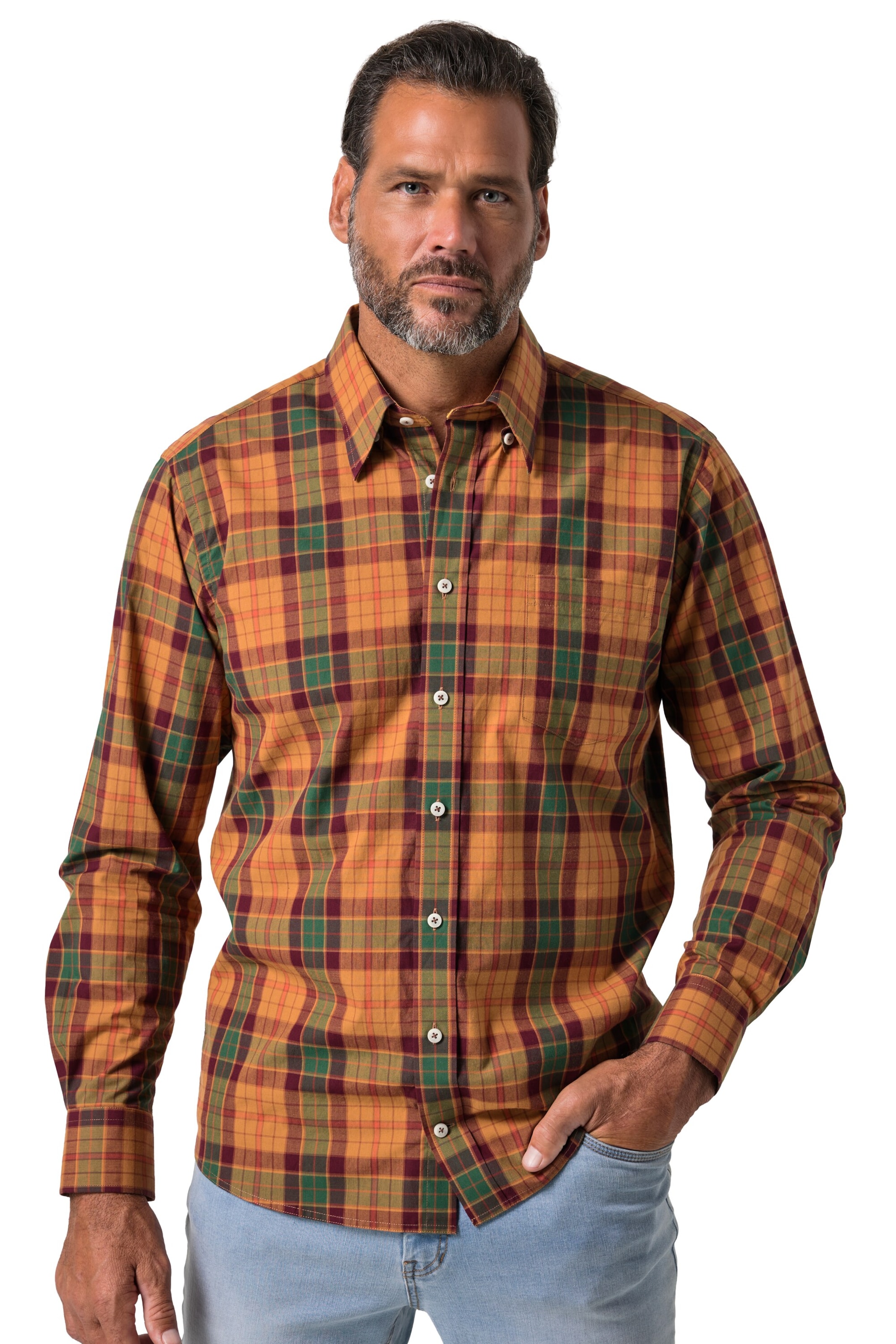 JP1880 Regular fit Overhemd in Bruin: voorkant