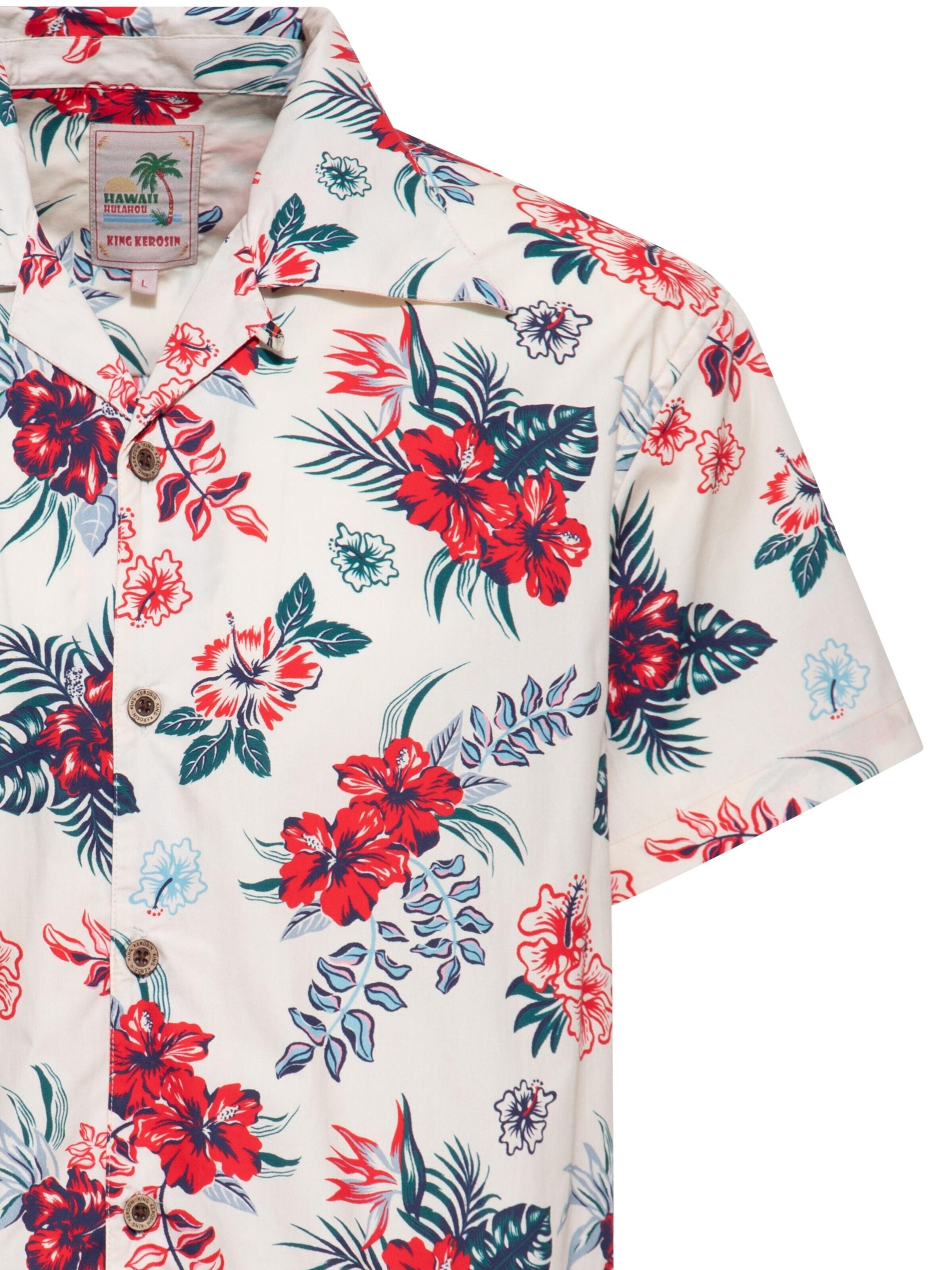 King Kerosin Regular fit Button Up Shirt 'Hibiscus' in White