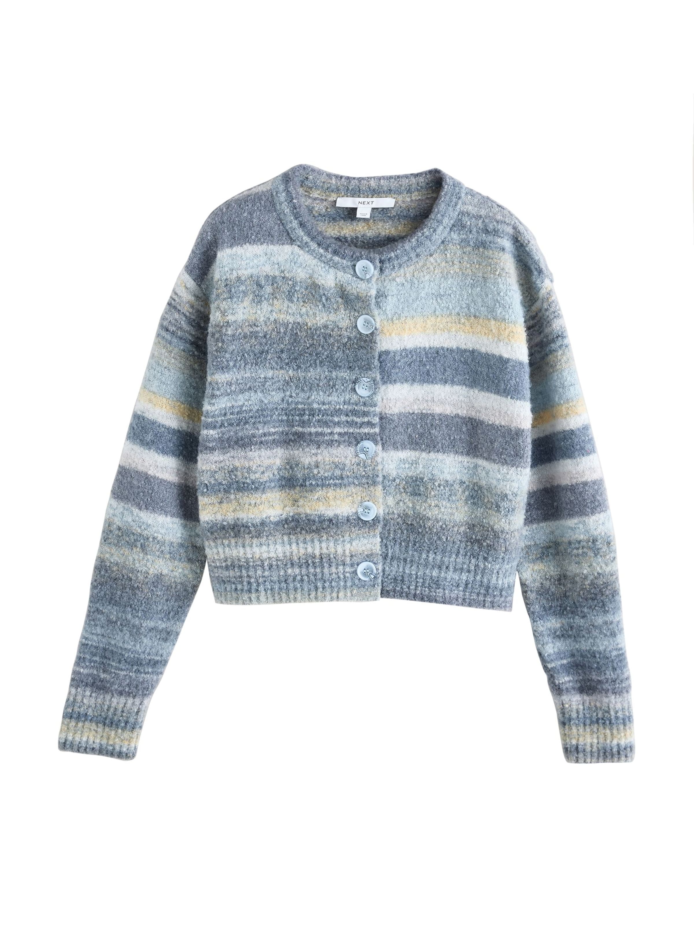 Next Cardigan en saphir / bleu pastel / jaune / blanc naturel, Vue avec produit