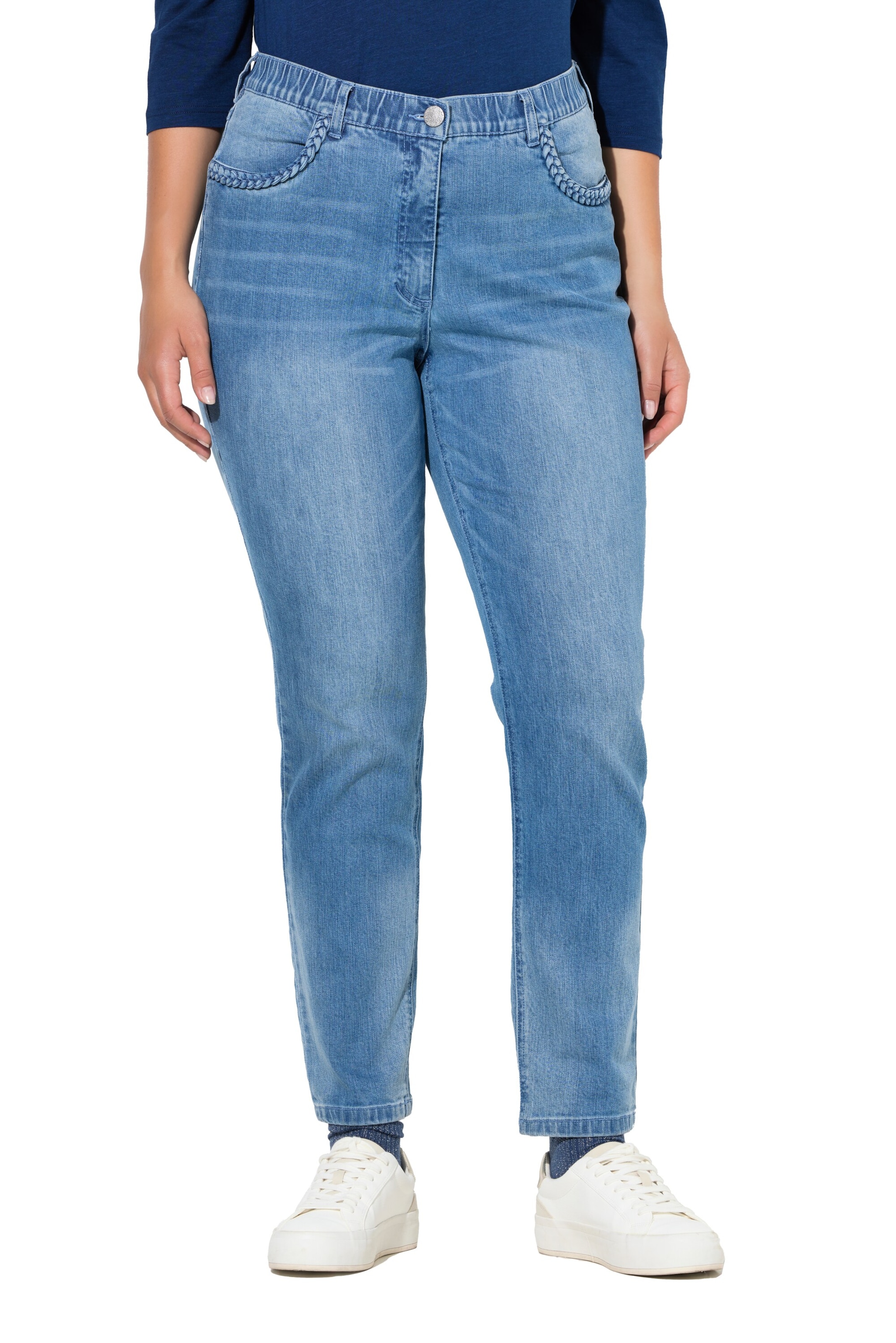 Ulla Popken Slimfit Jeans in Blauw: voorkant