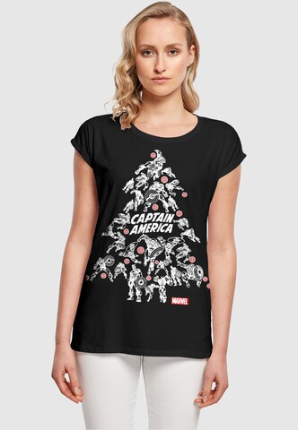 ABSOLUTE CULT Shirt 'Captain America - Christmas Tree' in Zwart: voorkant