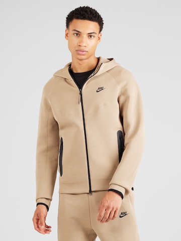 Nike Sportswear Zip-Up Hoodie 'TCH FLC' in Brown: front