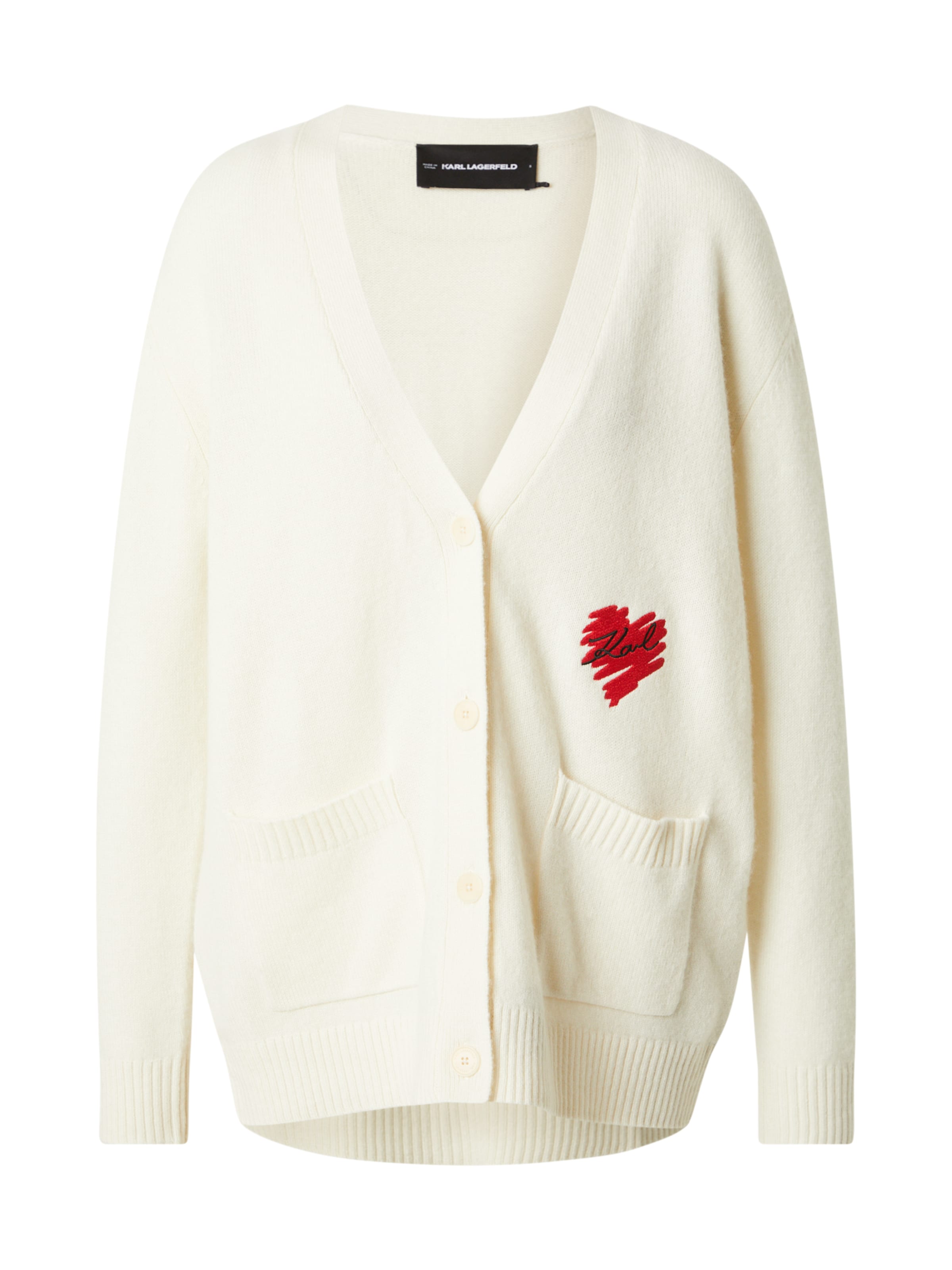 Geacă tricotată Karl Lagerfeld pe roșu / negru / alb, Vizualizare produs