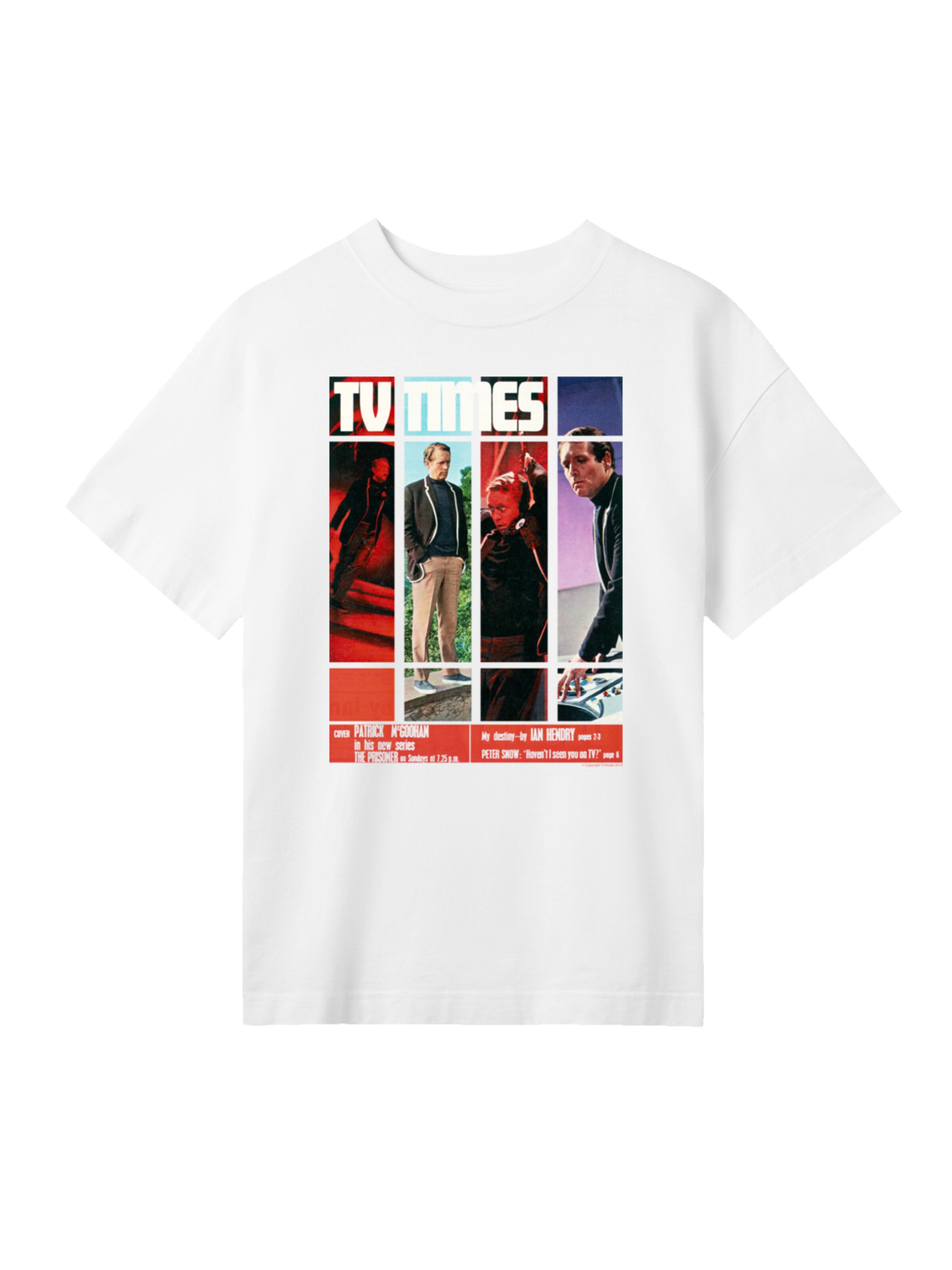 F4NT4STIC Shirt 'TV Times Patrick McGoohan The Prisoner 1967 Cover' in Wit: voorkant
