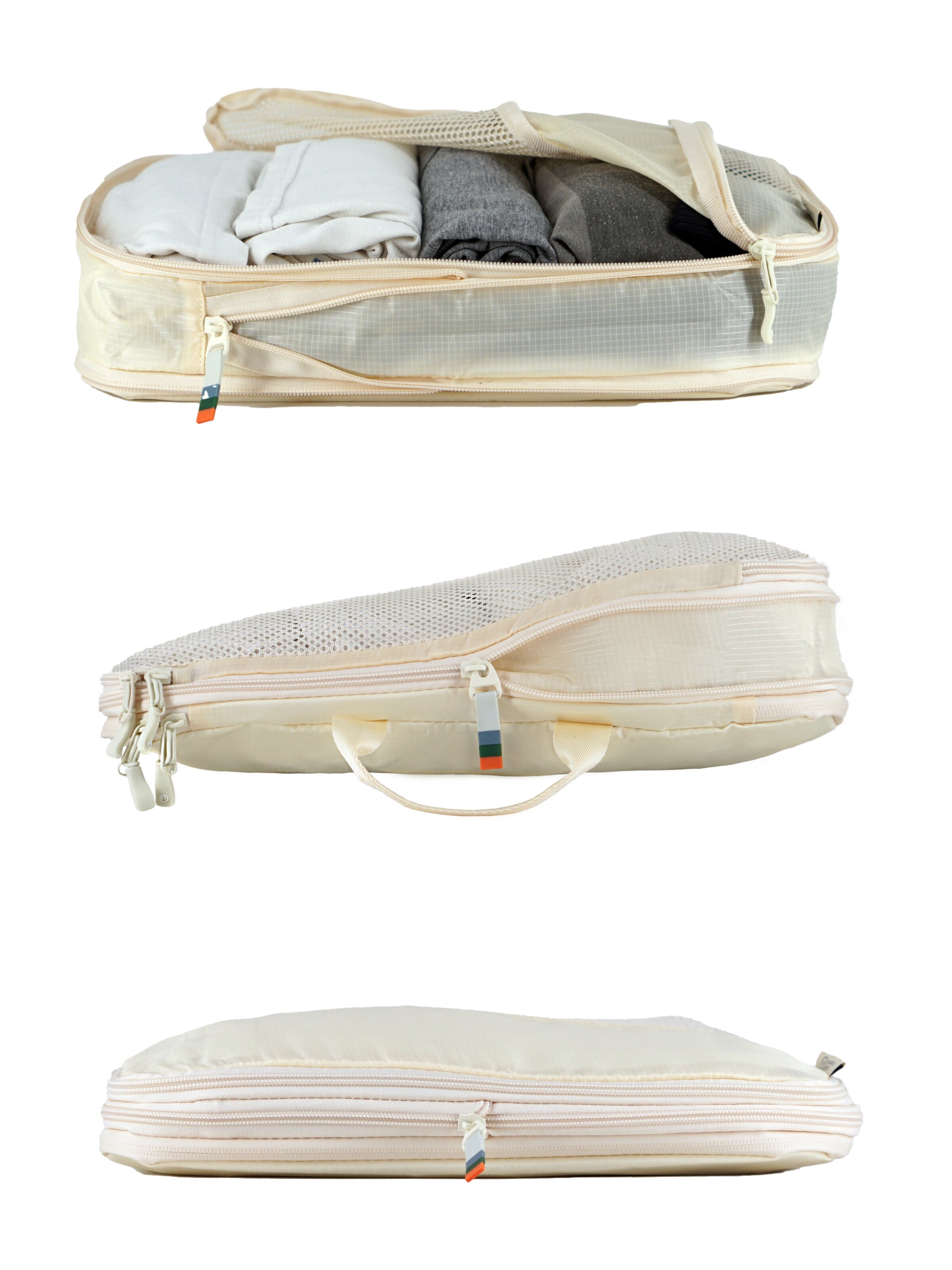 TRAVEL DUDE Reistas 'Packing Cubes Set 4 Teilig mit Kompression, Packwürfel, Packtaschen Set für Rucksack & Koffer' in Beige