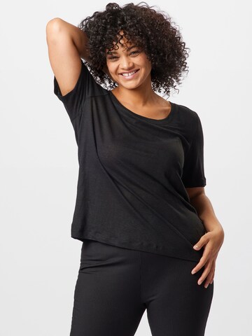 Tricou 'Line' de la Selected Femme Curve pe negru: față