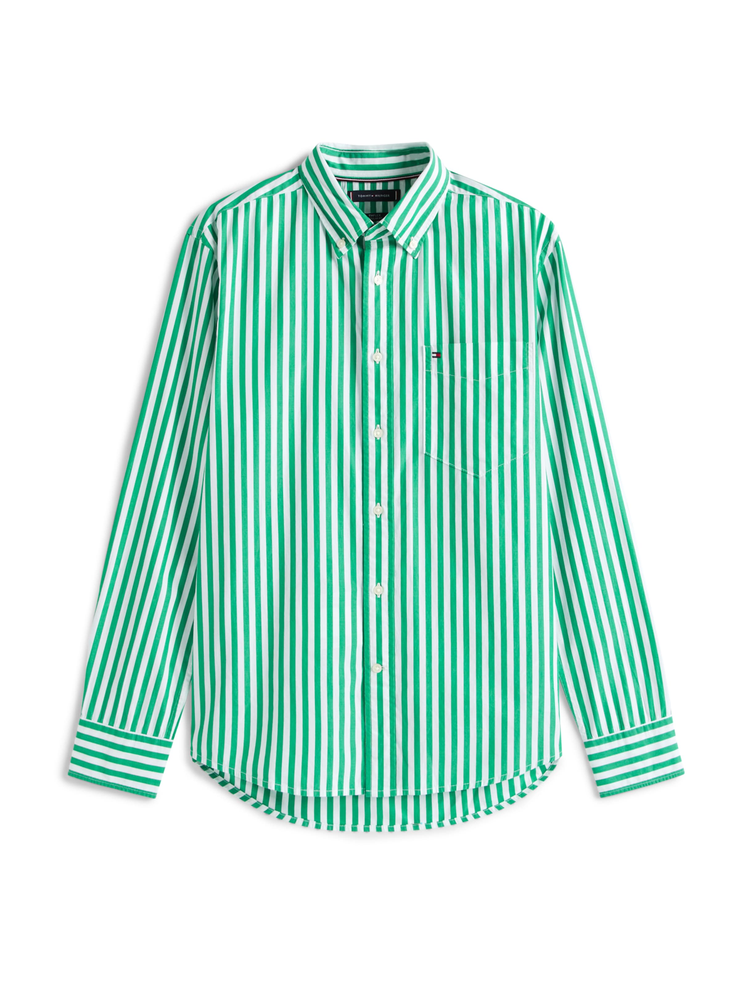 TOMMY HILFIGER Риза 'FLEX' в зелено / бяло, Преглед на продукта
