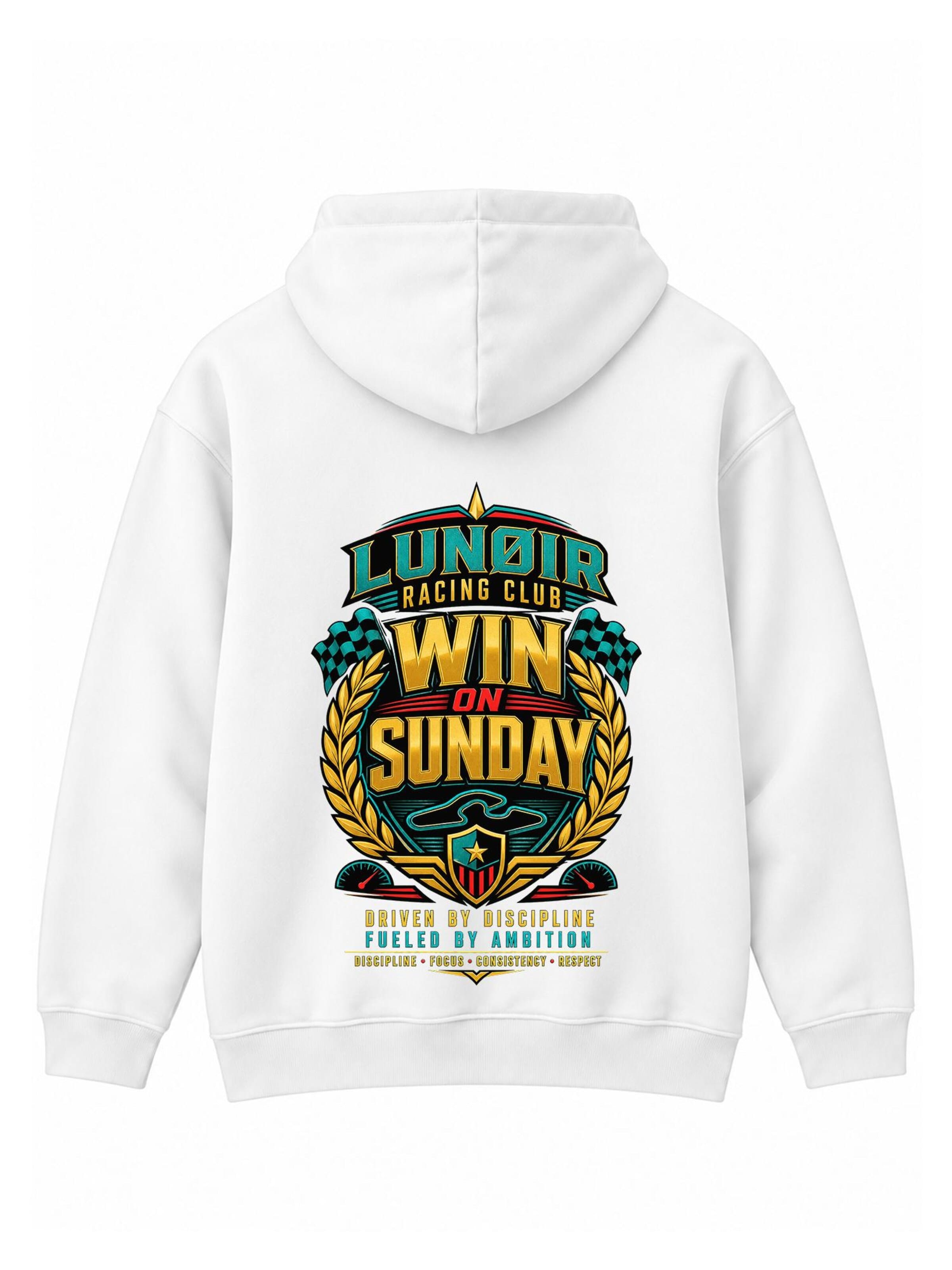 LUNØIR Studio Tréning póló 'Win on Sunday' - fehér: elől